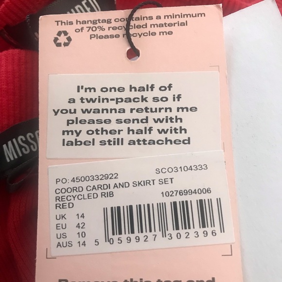 ❌ SOLD ❌ Missguided-NEW-Recycled Rib Red Cardigan & Midi Skirt Set Size 10 - Picture 2 of 15